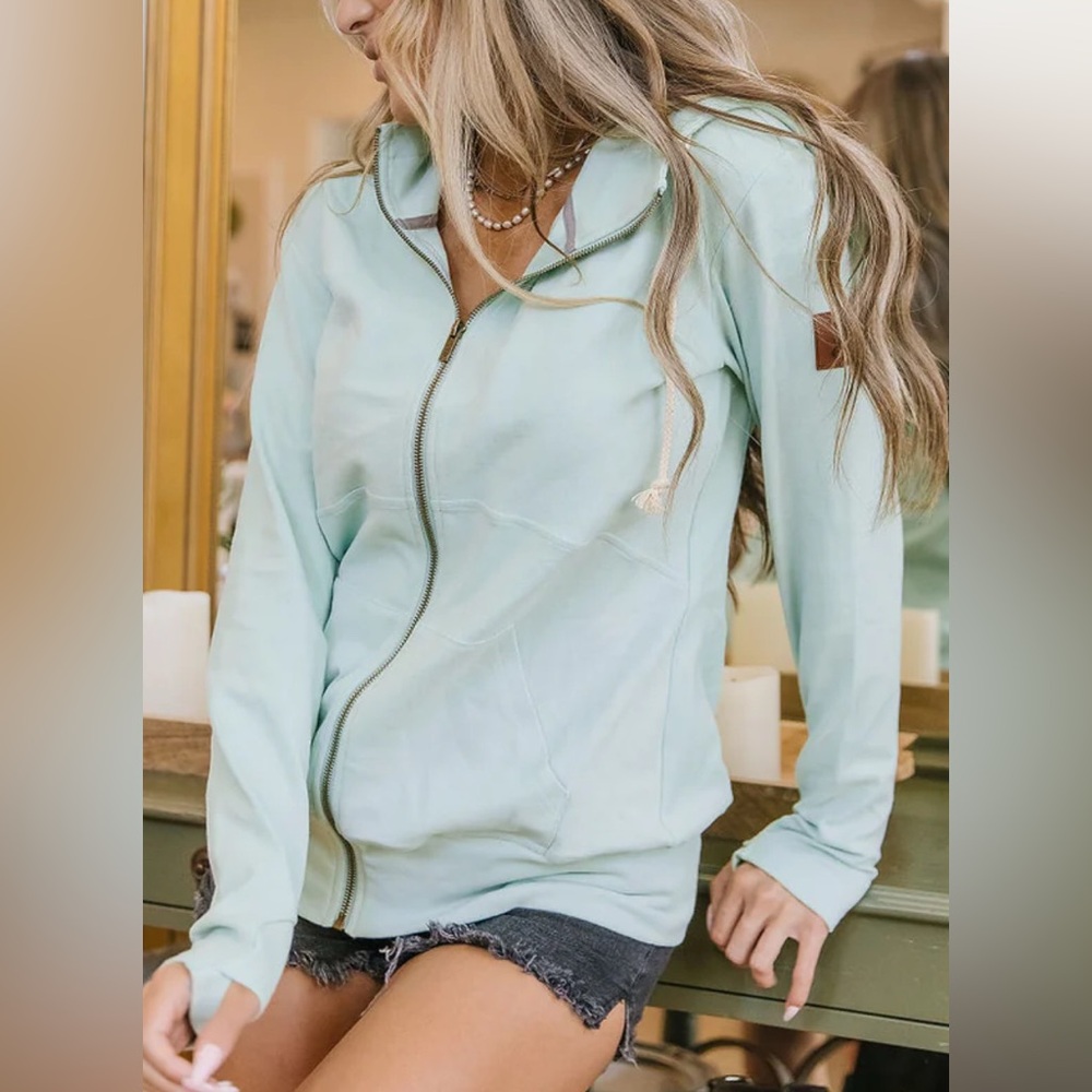 Lola Half Zip Seafoam Green Hoodie Sweater (Size M)